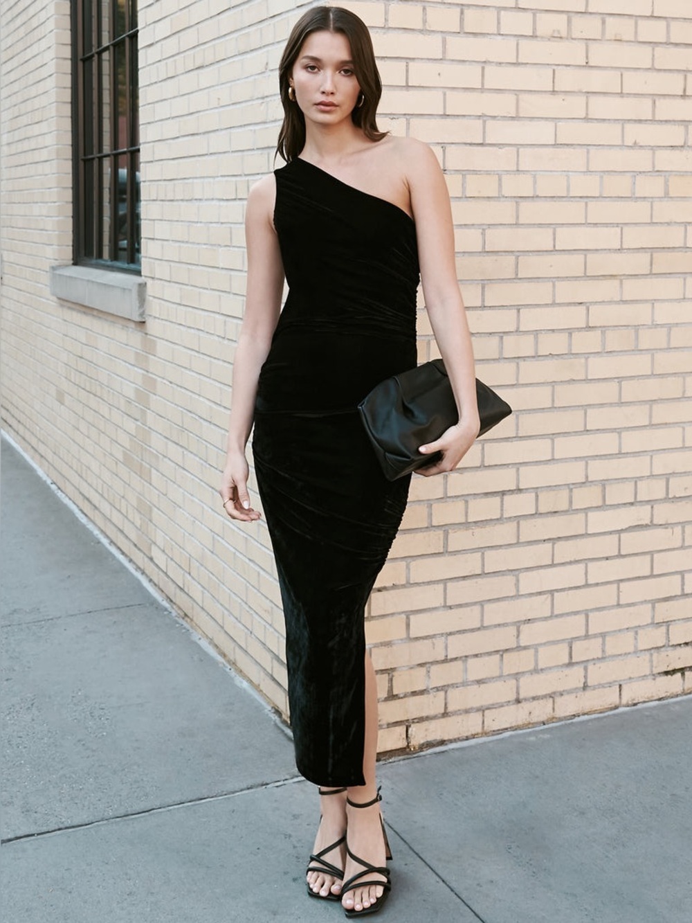 Marcella NYC Kathleen Velvet Jersey One Shoulder Ruched Cocktail Dress Size XL